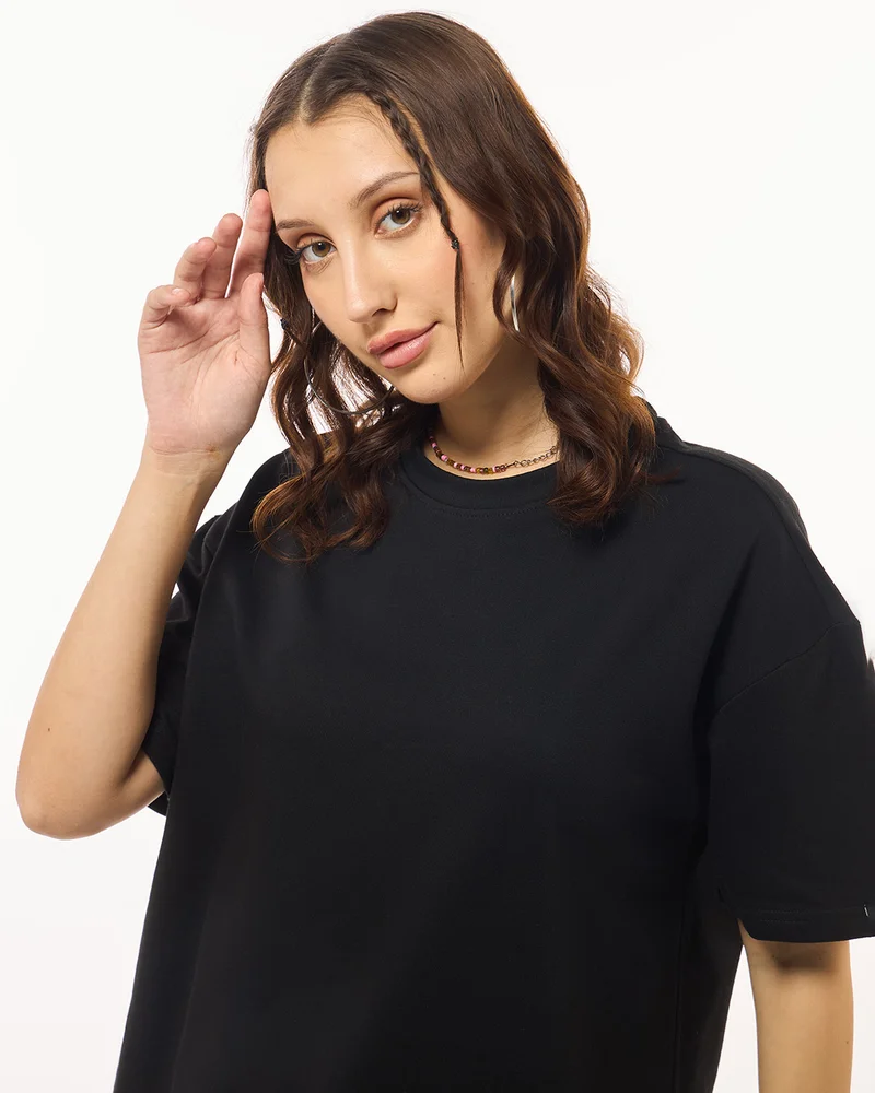 bewakoof Women's Black Oversized T-shirt